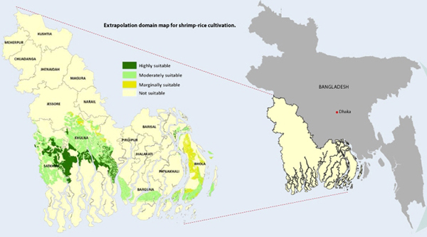 Extrapolation domain map for shrimp-rice cultivation