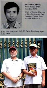 Thay Sun Heang, 1973 IRRI trainee who survived the Killing Fields then and now (above in 1973 photo appearing in IRRI Alumni book and at below right with Rice Today editor-in-chief Gene Hettel).