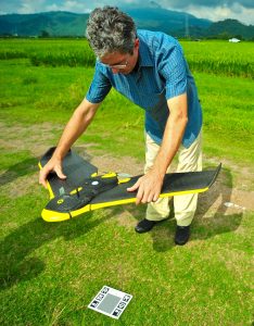 Preparing the drone-based platform for flight. (Photo by S. Klassen, IRRI)